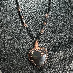 Hematite Heart 1 inch Cabochon Copper Wire Wrap Black 20 inches magnetic